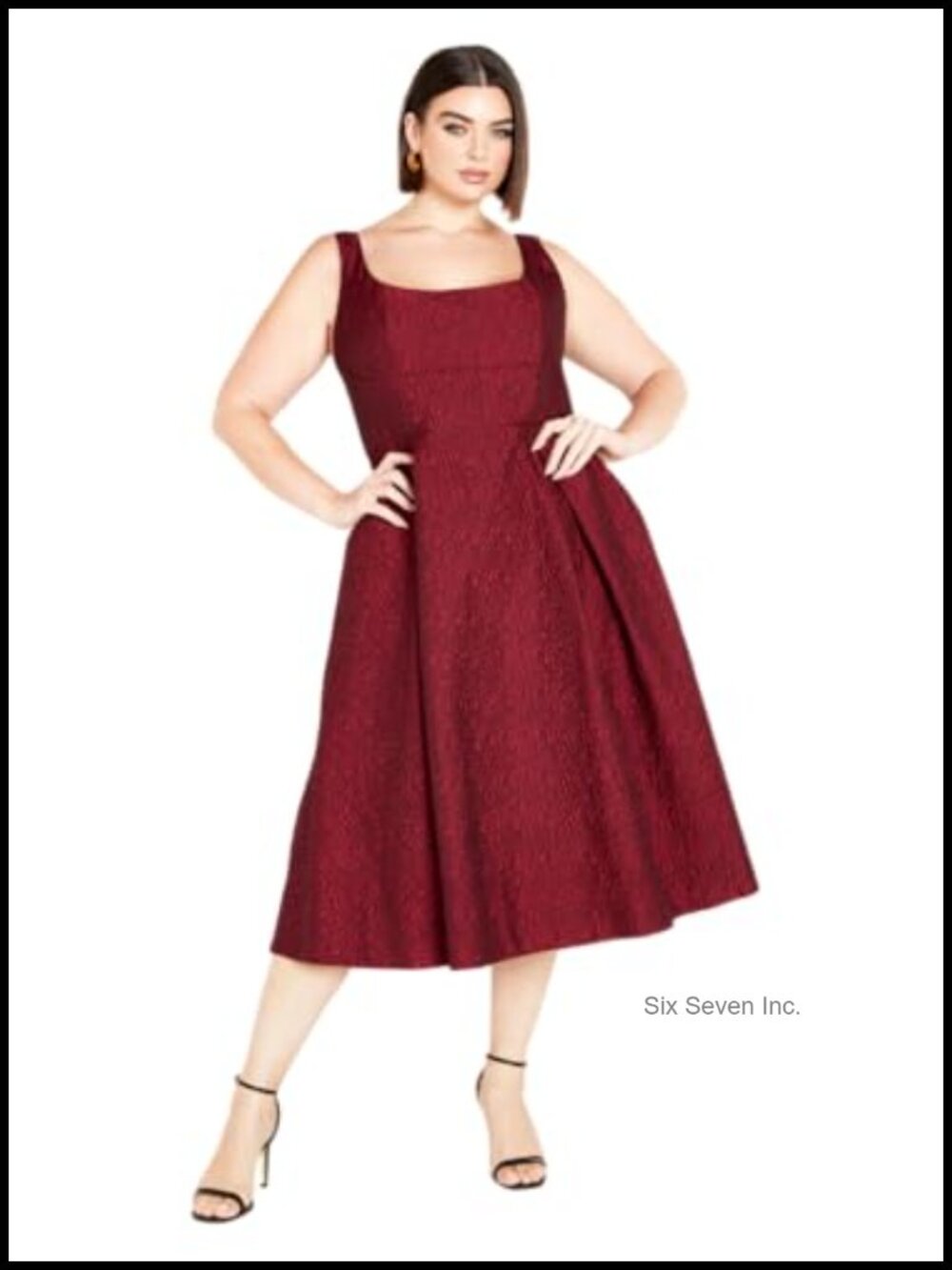 City Chic Plus Size A-Line Midi Dress Sleeveless Pleated Square Neck